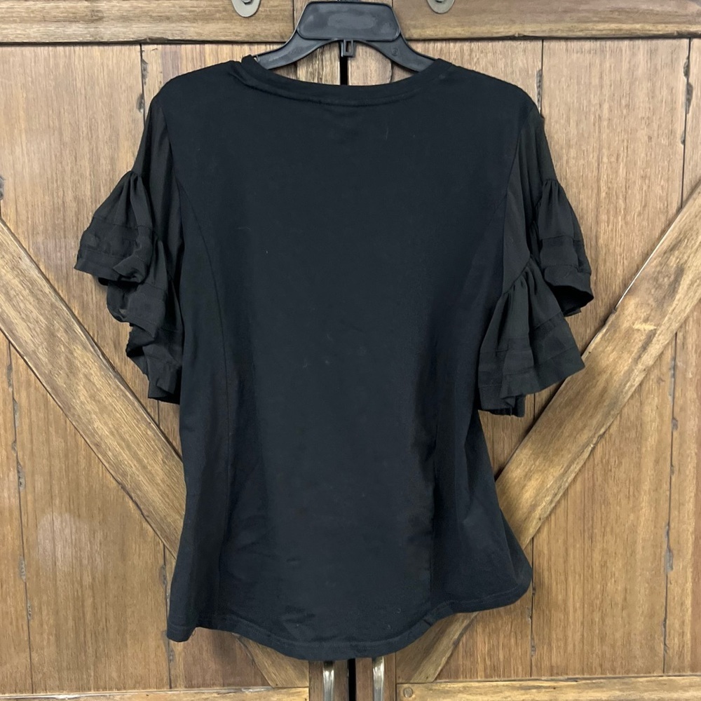 Vanessa Virginia by Antropologie Ruffled Cotton Sorrento Top Black Size Small - Picture 5 of 8